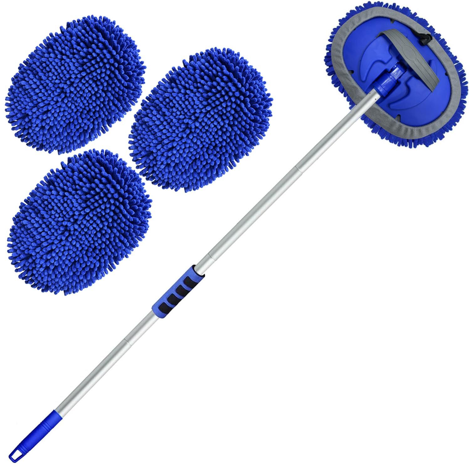 Car Wash Brush Kit with Long Handle Chenille Mop Mitt Replacement Head