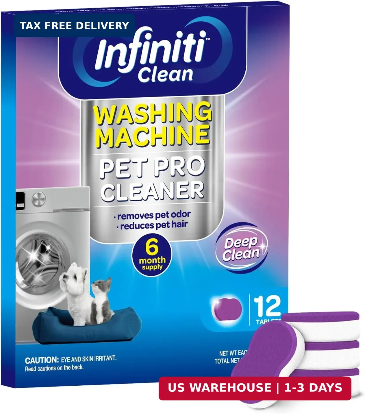 Washing Machine Cleaner Tablets 12 Pack, Formulated for Pet Owners, 8.5oz Washer