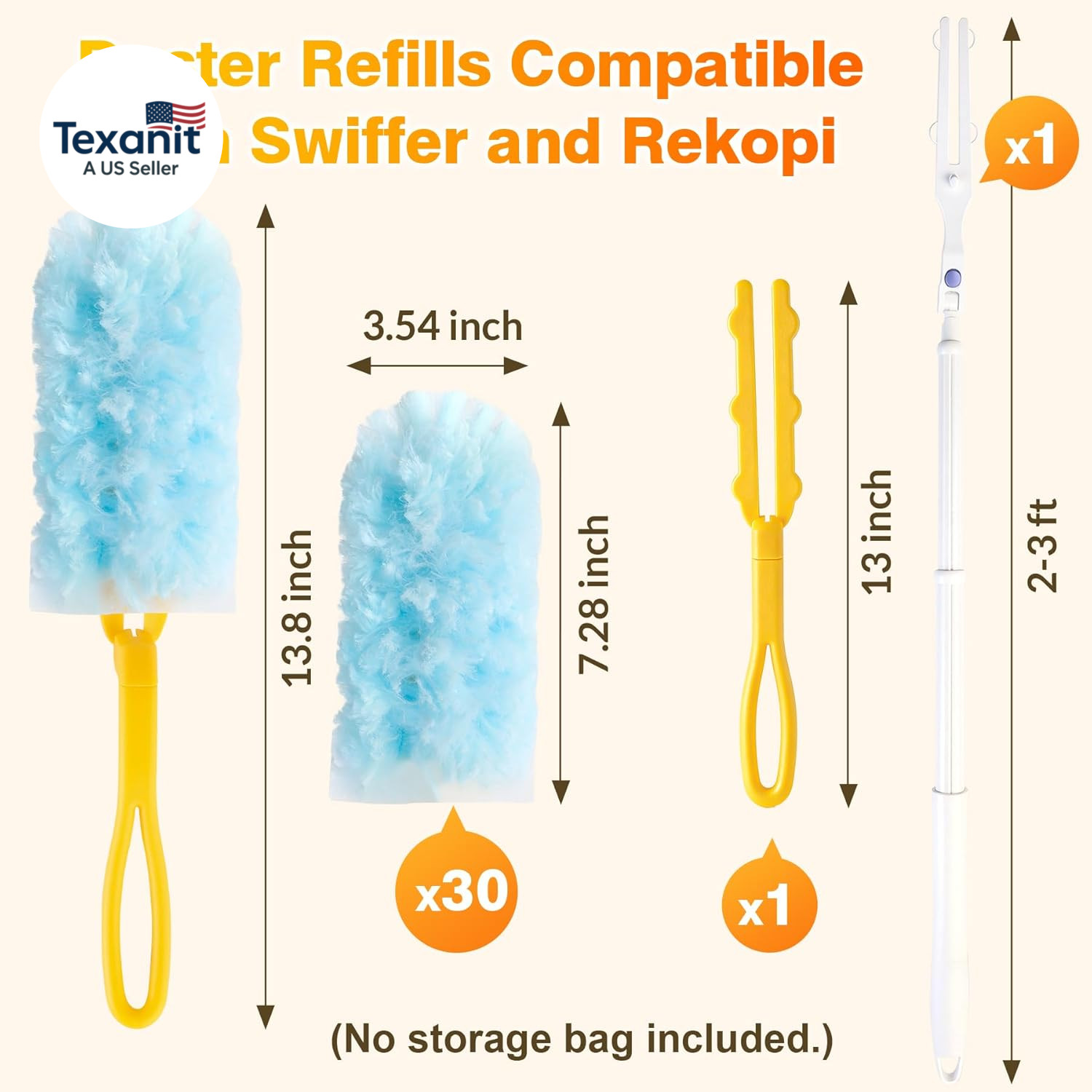 30 Count Duster Refills for Swiffer Dusters, Multisurface 360 Dusters with 3Ft E