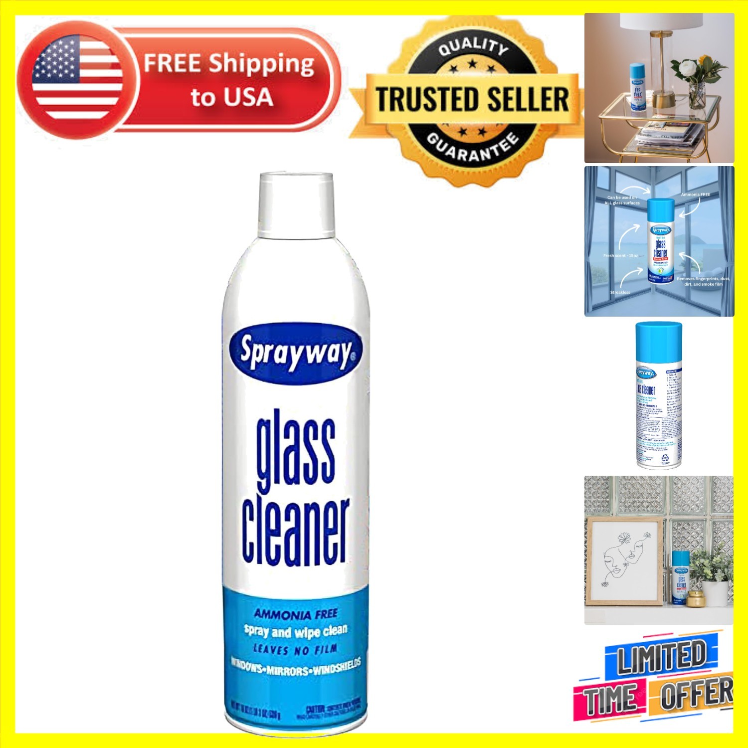 15 Ounce Streak-Free Glass Cleaner – Ammonia-Free, Fast-Acting Foaming Action