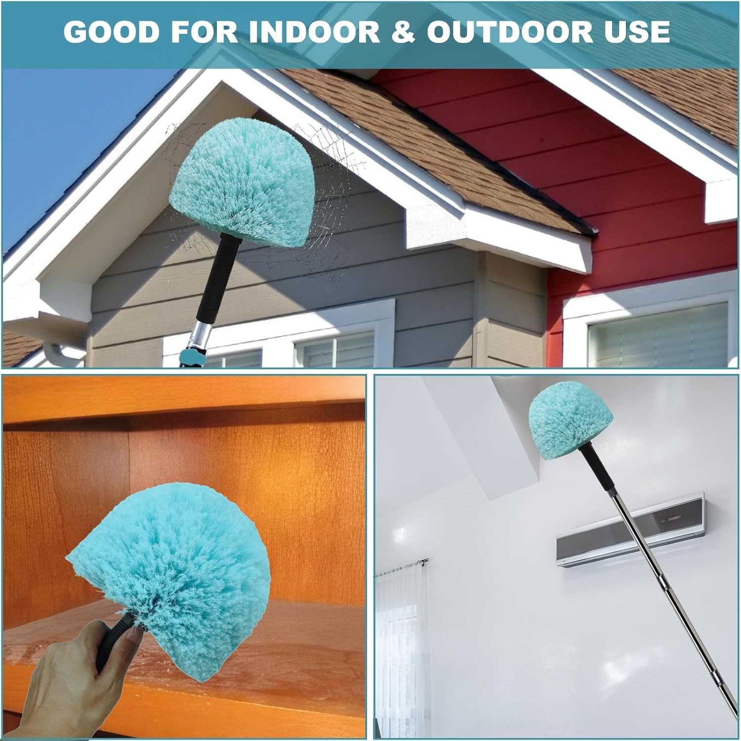 Cyan Twist-On Cobweb Duster Brush – 2 Pack for Indoor & Outdoor Cleaning