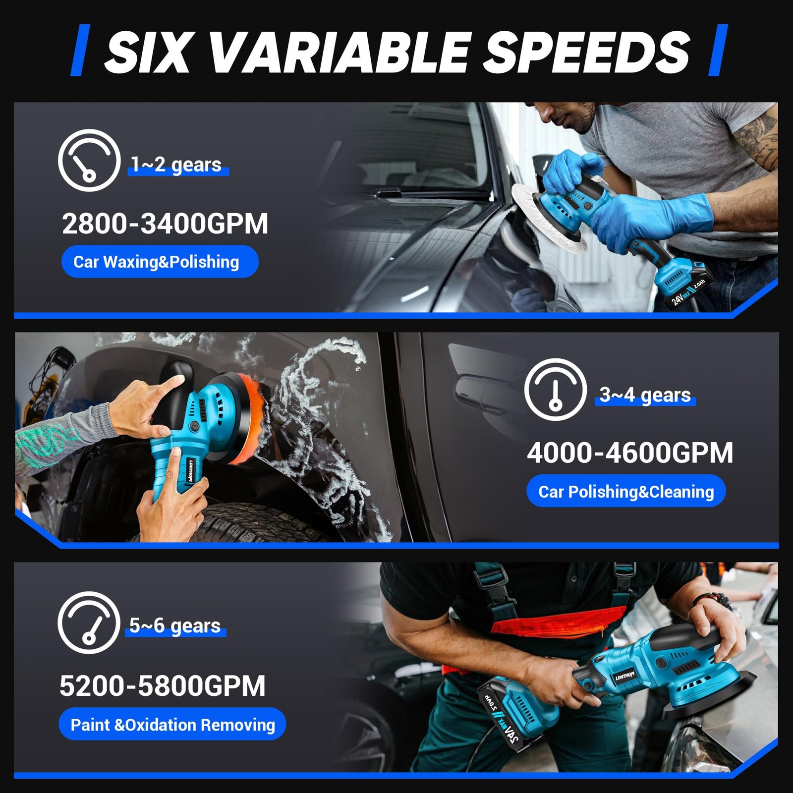Cordless Buffer Polisher with 2×2000mAh Battery, 10000RPM 1600W High Power Ca…