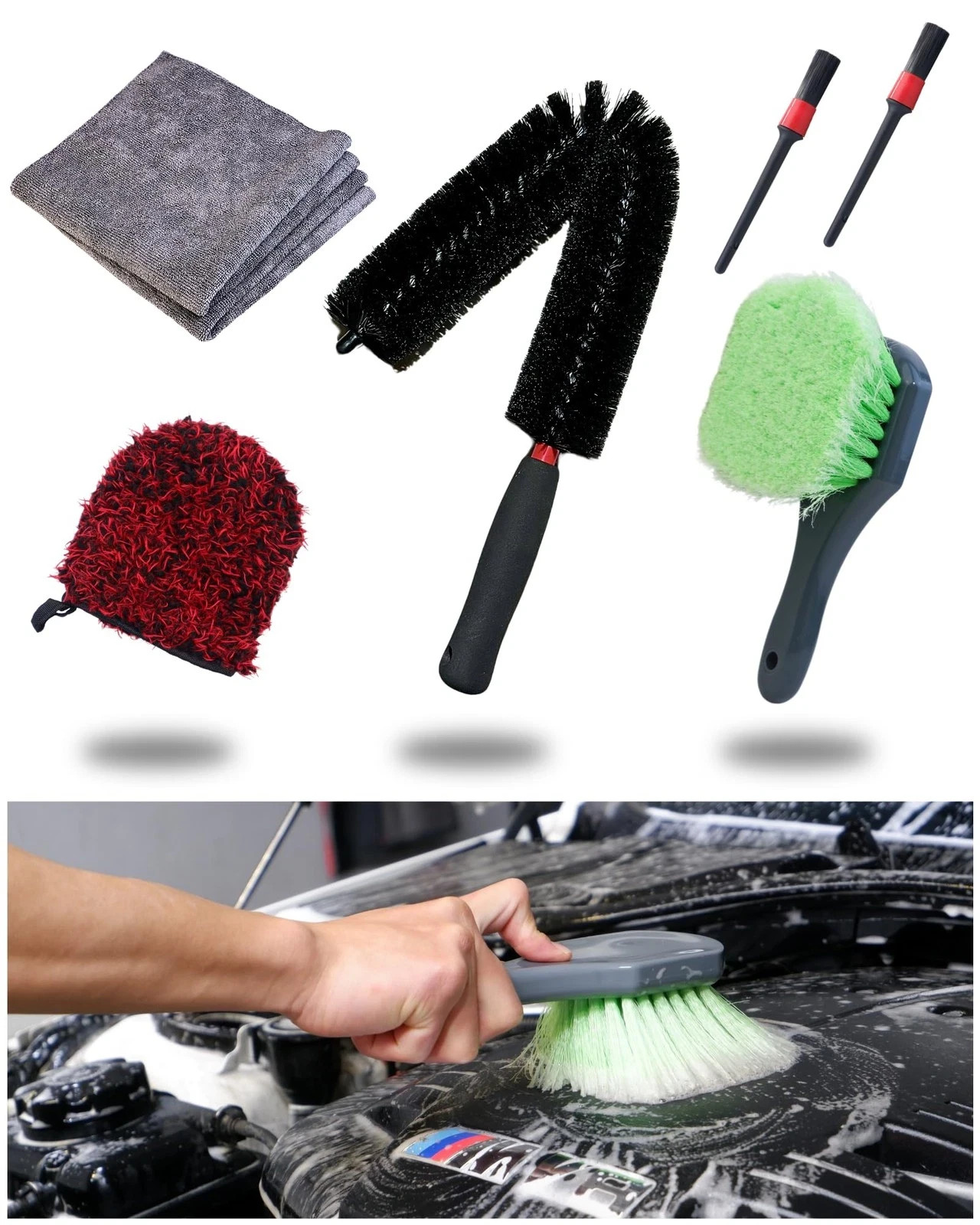 7PACK Car Engine Bay Details Cleaning Kit, Soft-bristled Engine Surface Brush…