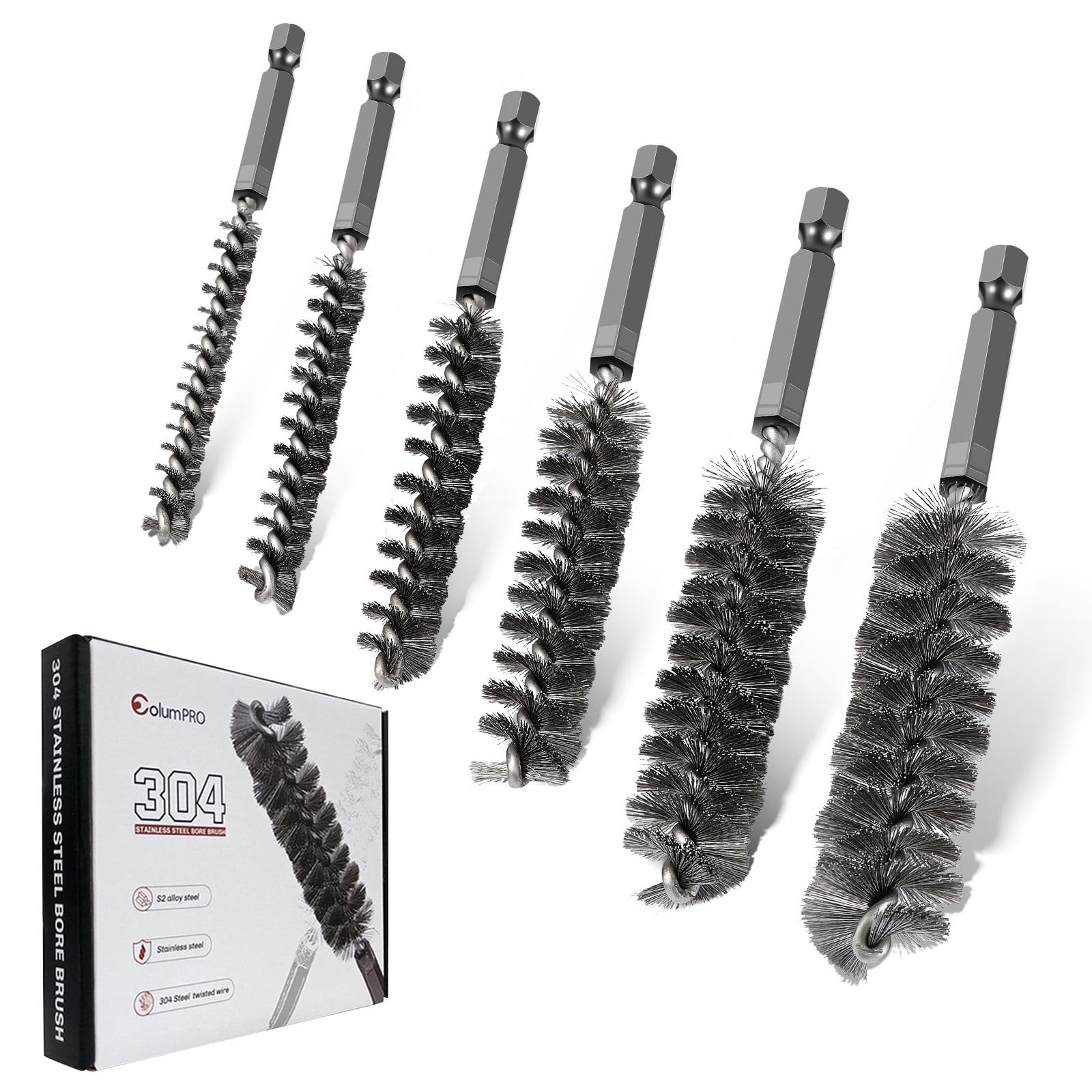 6PCS 304 Stainless Steel Bore Brush Copper Pipe Cleaner, Twisted Wire Drill…