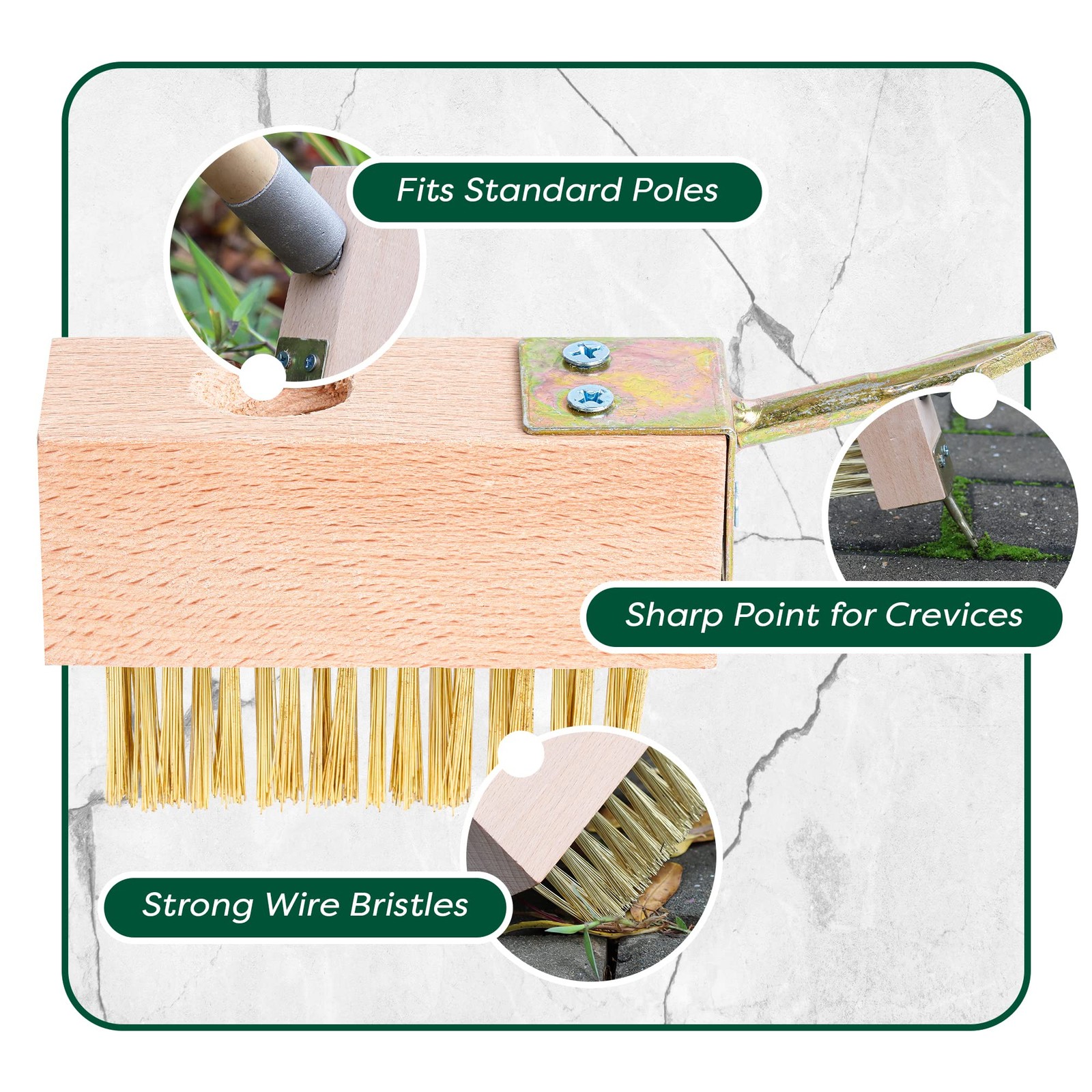 Moss & Weed Remover Brush Set for Decks, Pavers, Patios, Walkways & Grout