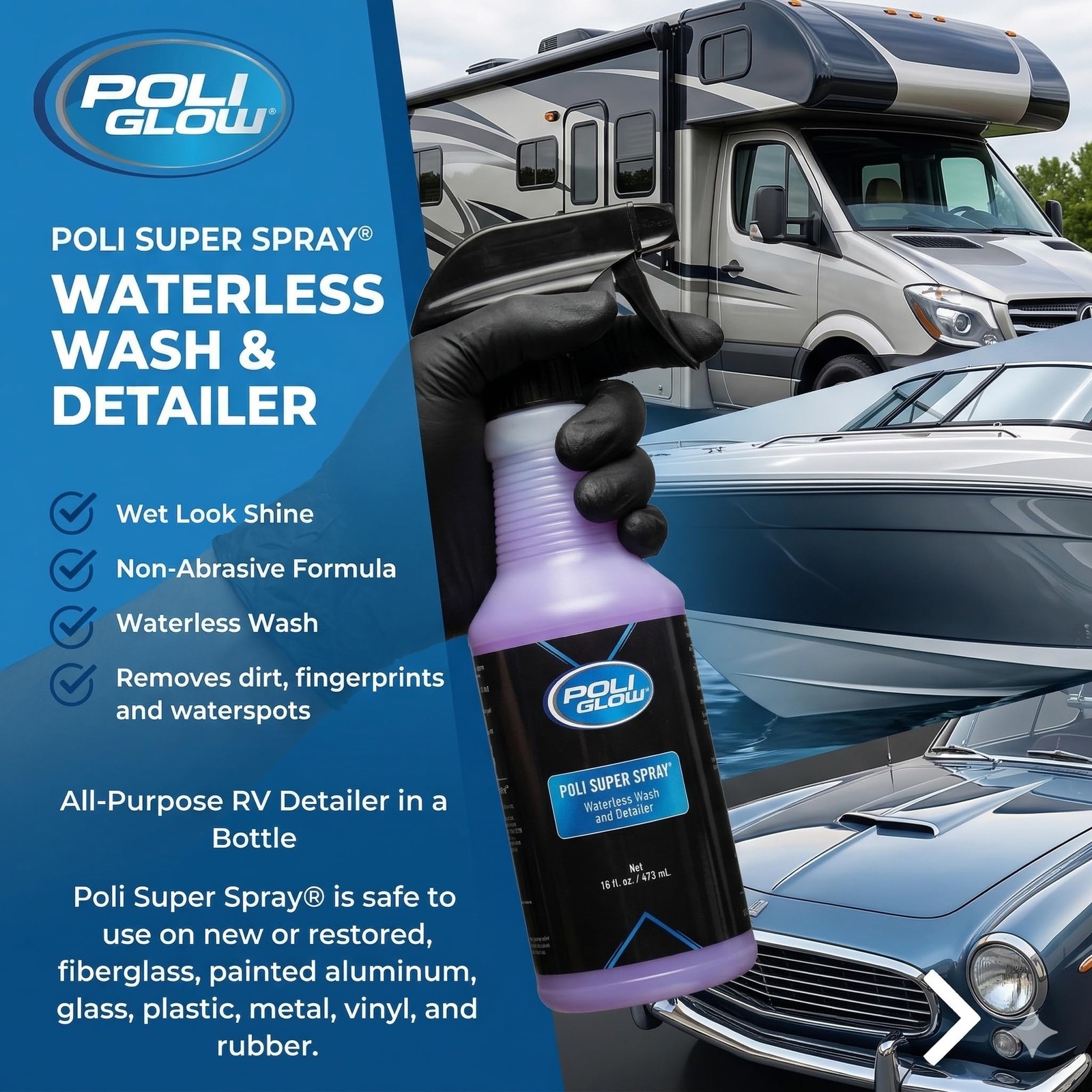 Poli Super Spray® Waterless Cleaner–No Rinse Car, Boat & RV Wash Streak-Free,…