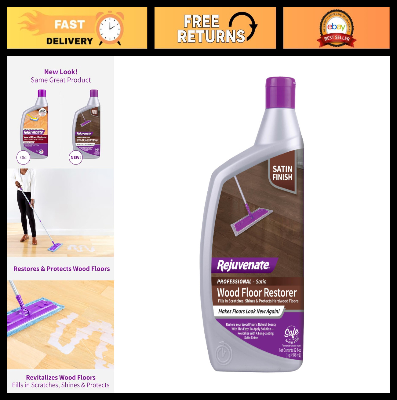 Wood Floor Restorer – Fills Scratches, Shines & Protects – 32oz Matte Satin Fini