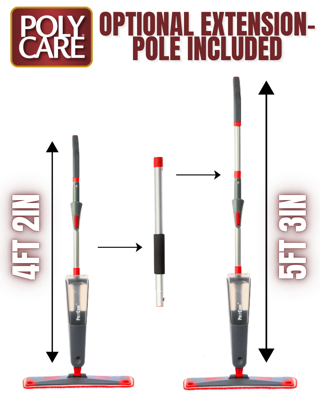 PolyCare Professional Spray Mop Kit – 3 XL Washable Pads + 32oz Concentrate