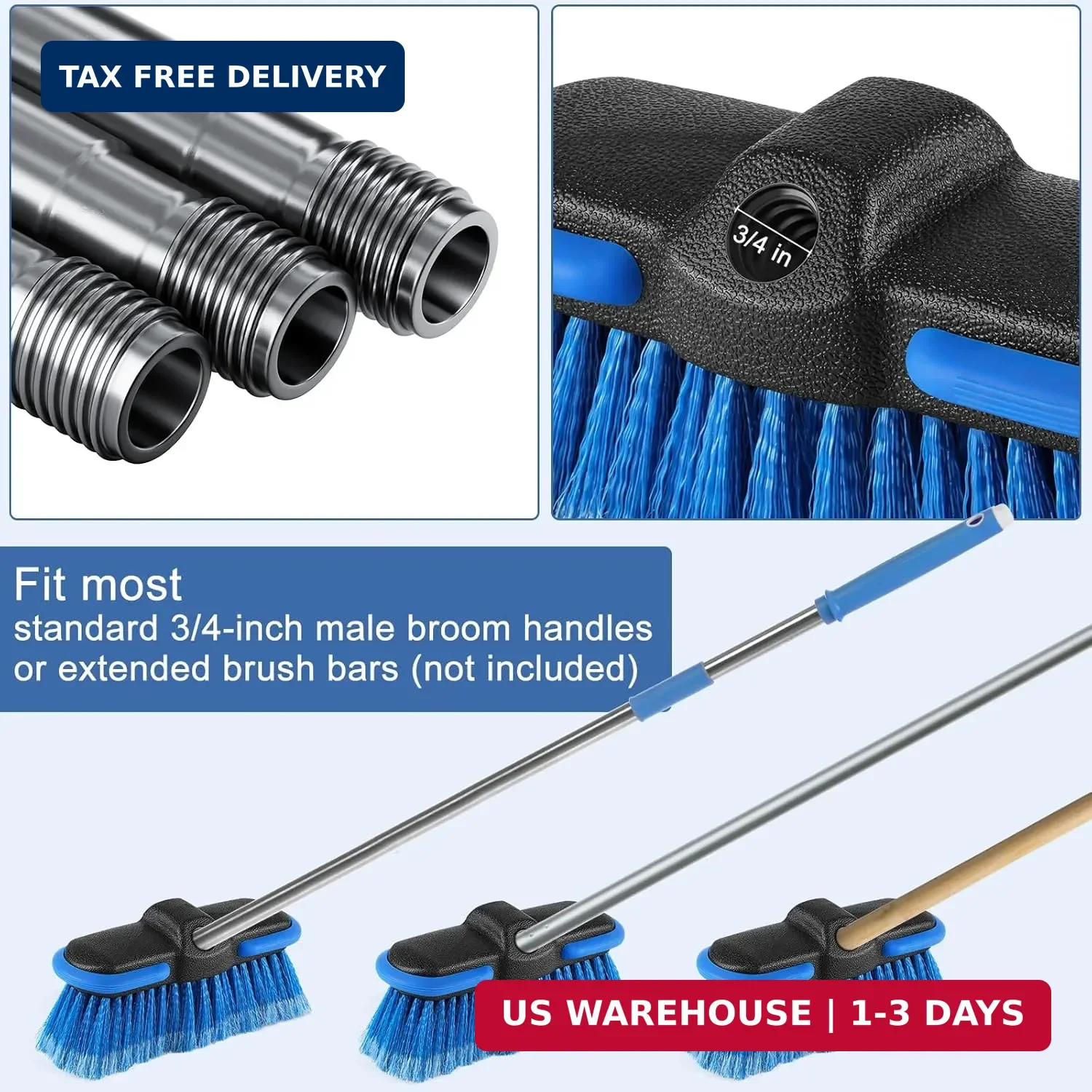 Car Wash Brush Head with Soft Bristle 8”, Cleaning Blue