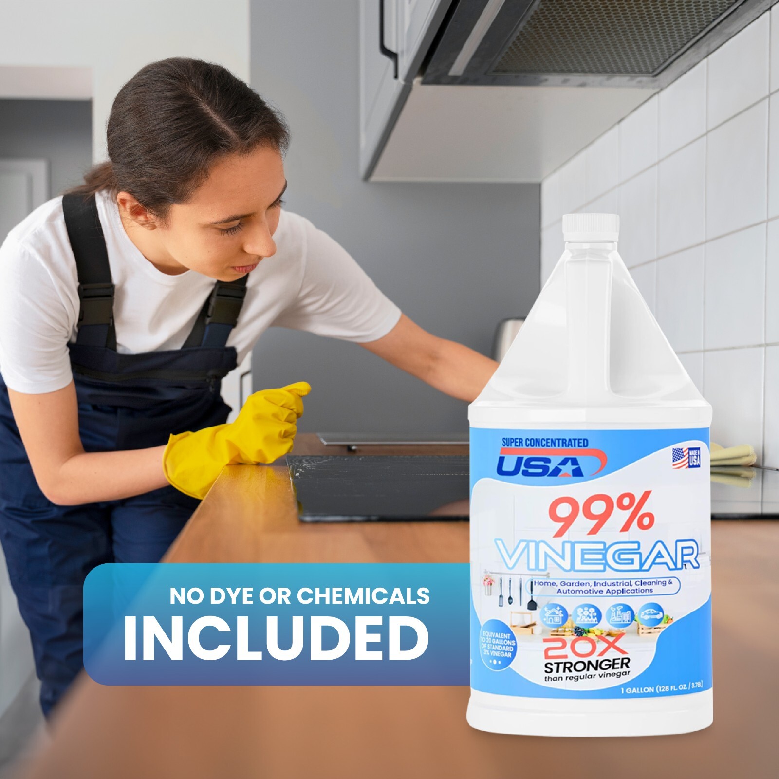 Super Concentrated USA 99% Pure Vinegar – Dilutes to 20 Gallons – 20x Power