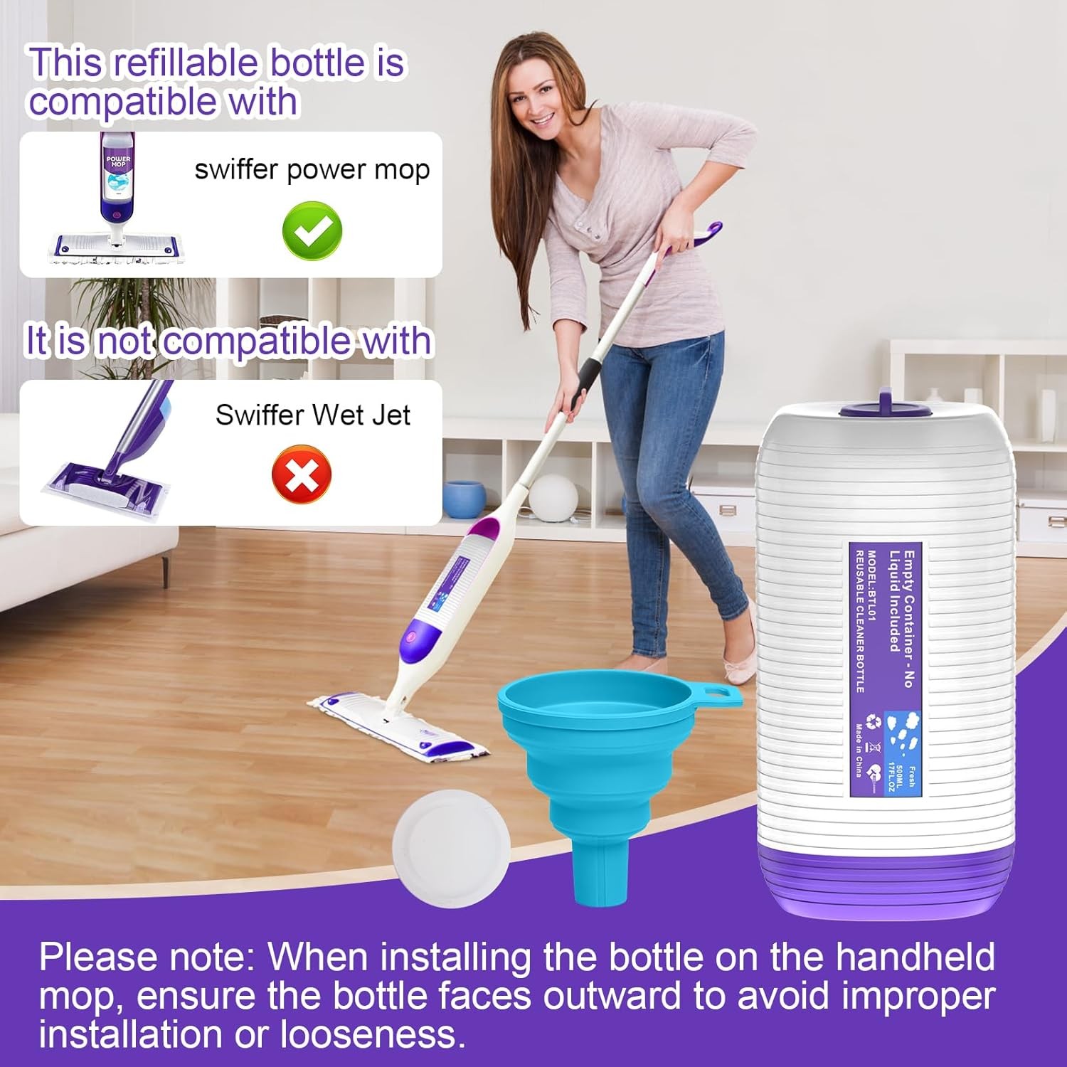 1Pack Refillable Bottle Swiffer Power Mop 500ML / 17 FL.OZ Reusable Solution