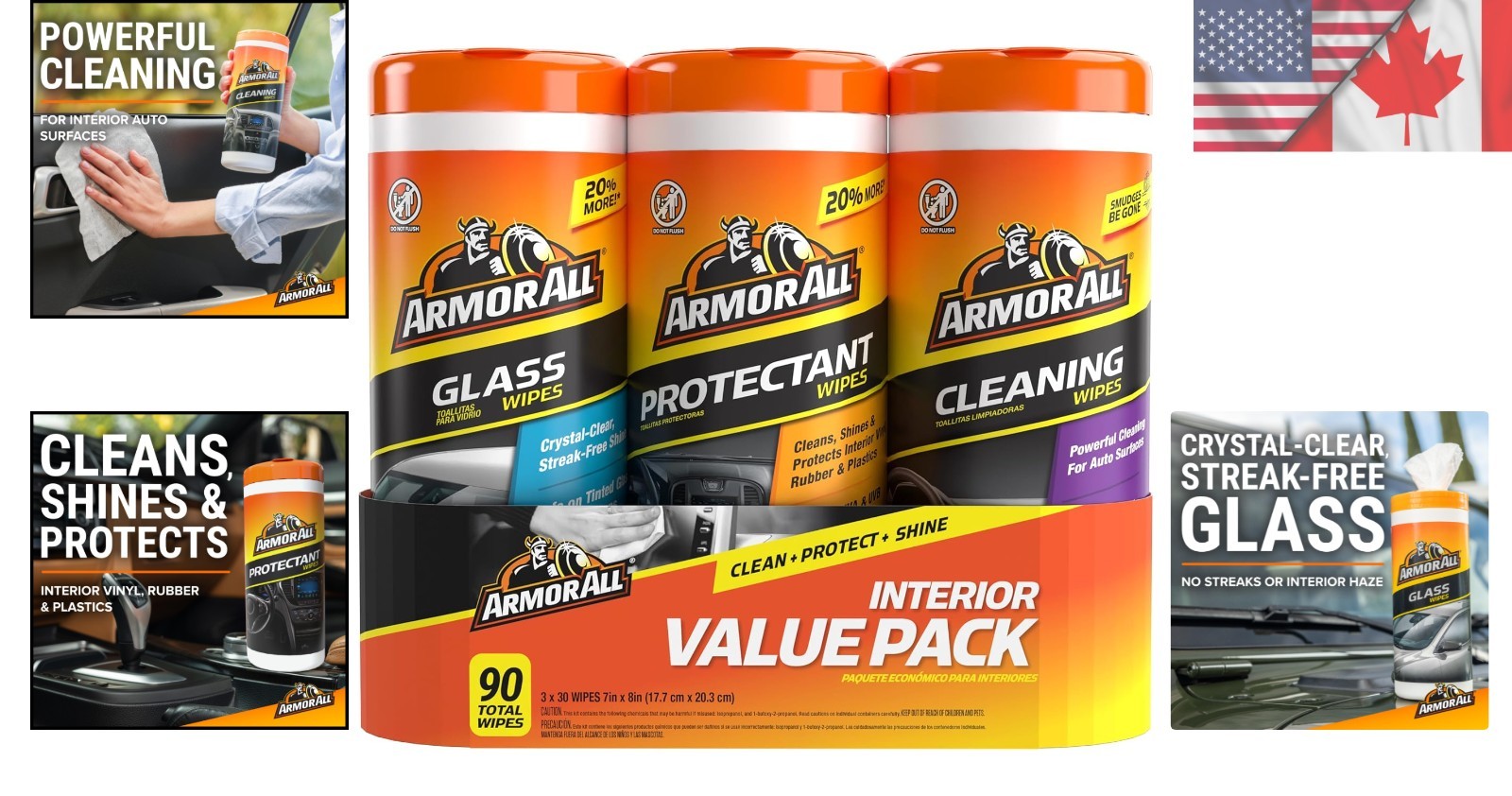 Essential Car Care Wipes – 3 Canisters of Protectant, Glass & Cleaning Wipes