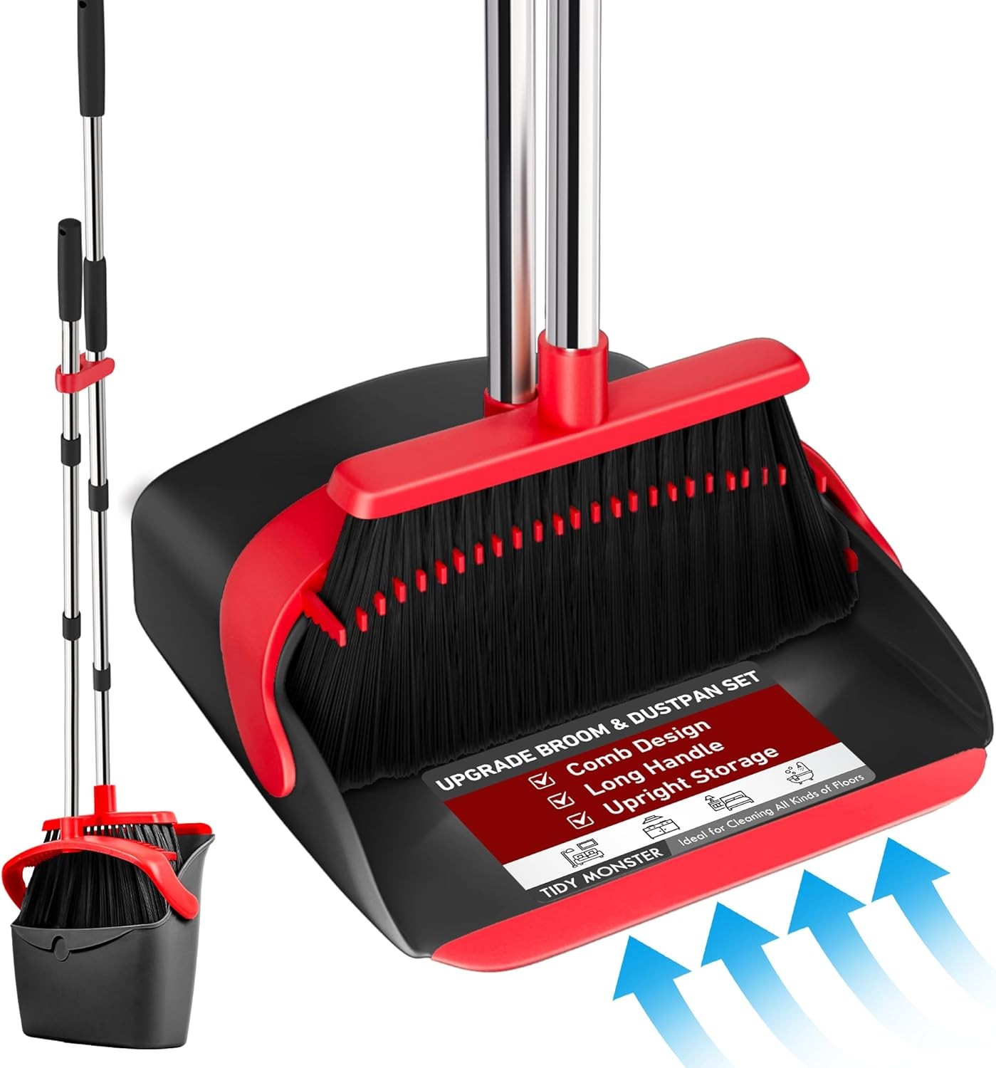Upgraded Broom and Dustpan Set, Long Handle Standing bo with