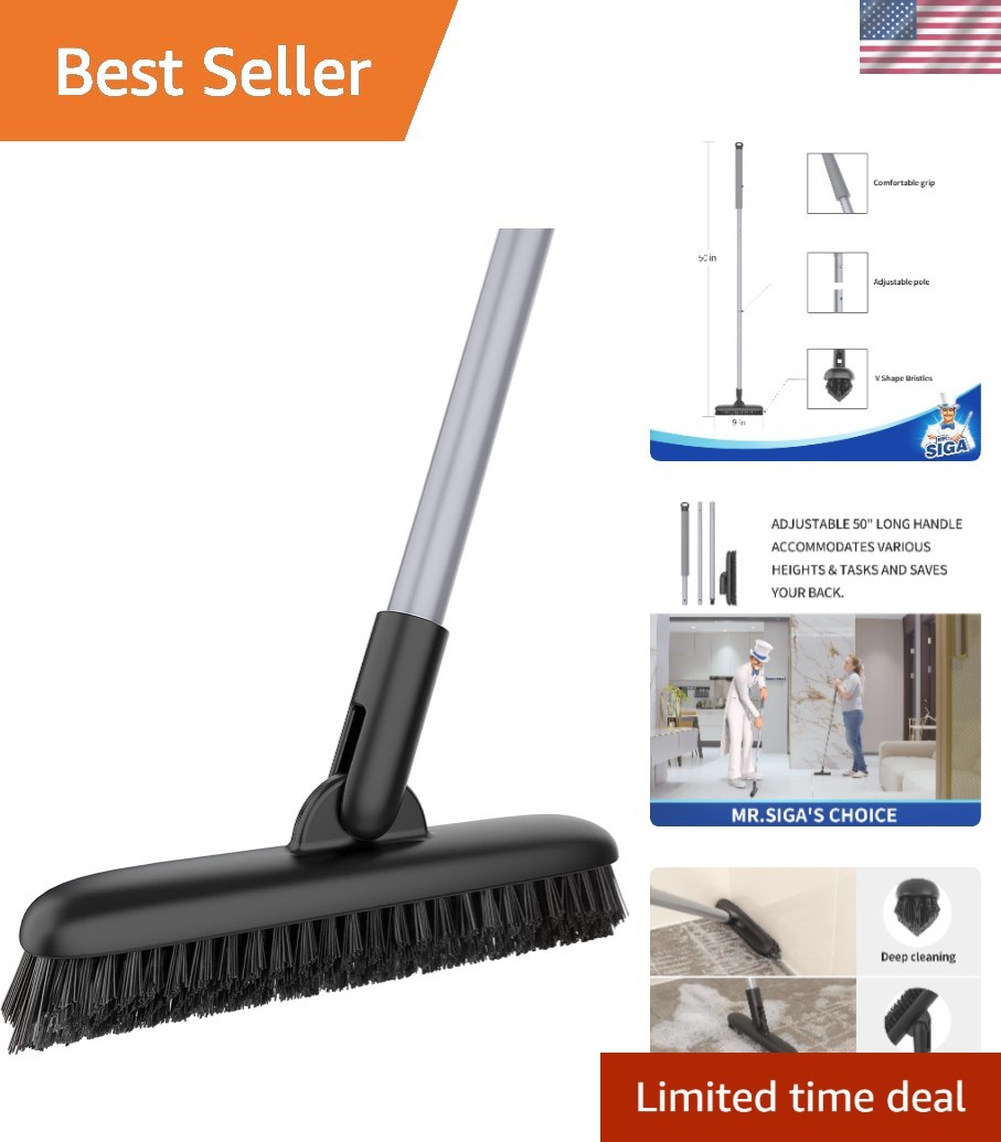 Heavy Duty Grout Scrub Brush with Long Handle & Stiff Bristles for Deep Cleaning