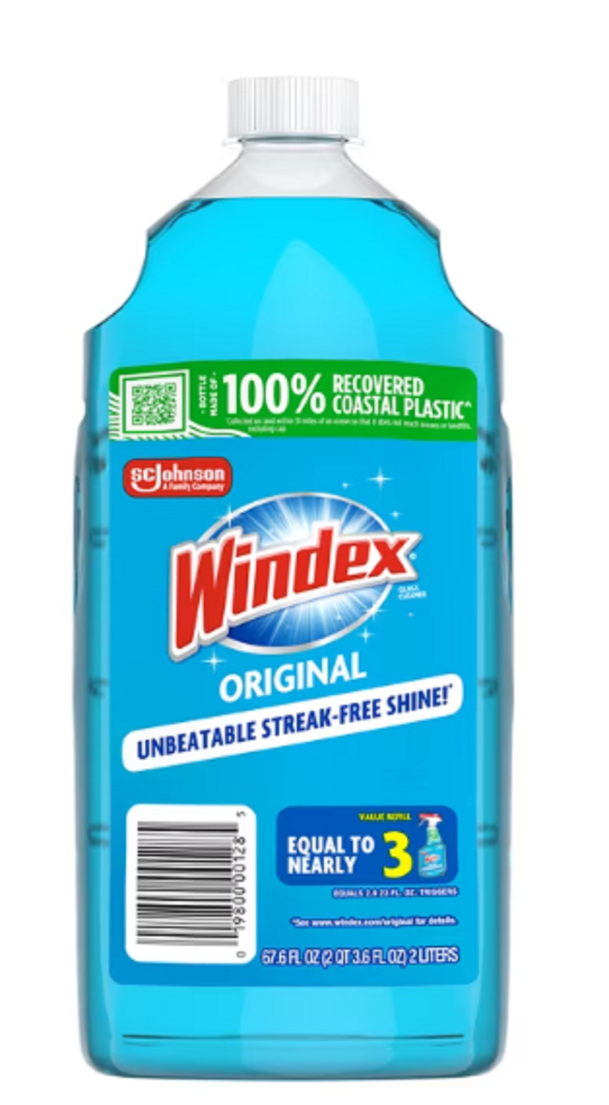 Windex Glass, Window, and Mirror Cleaner Refill, Original Blue, 2 L