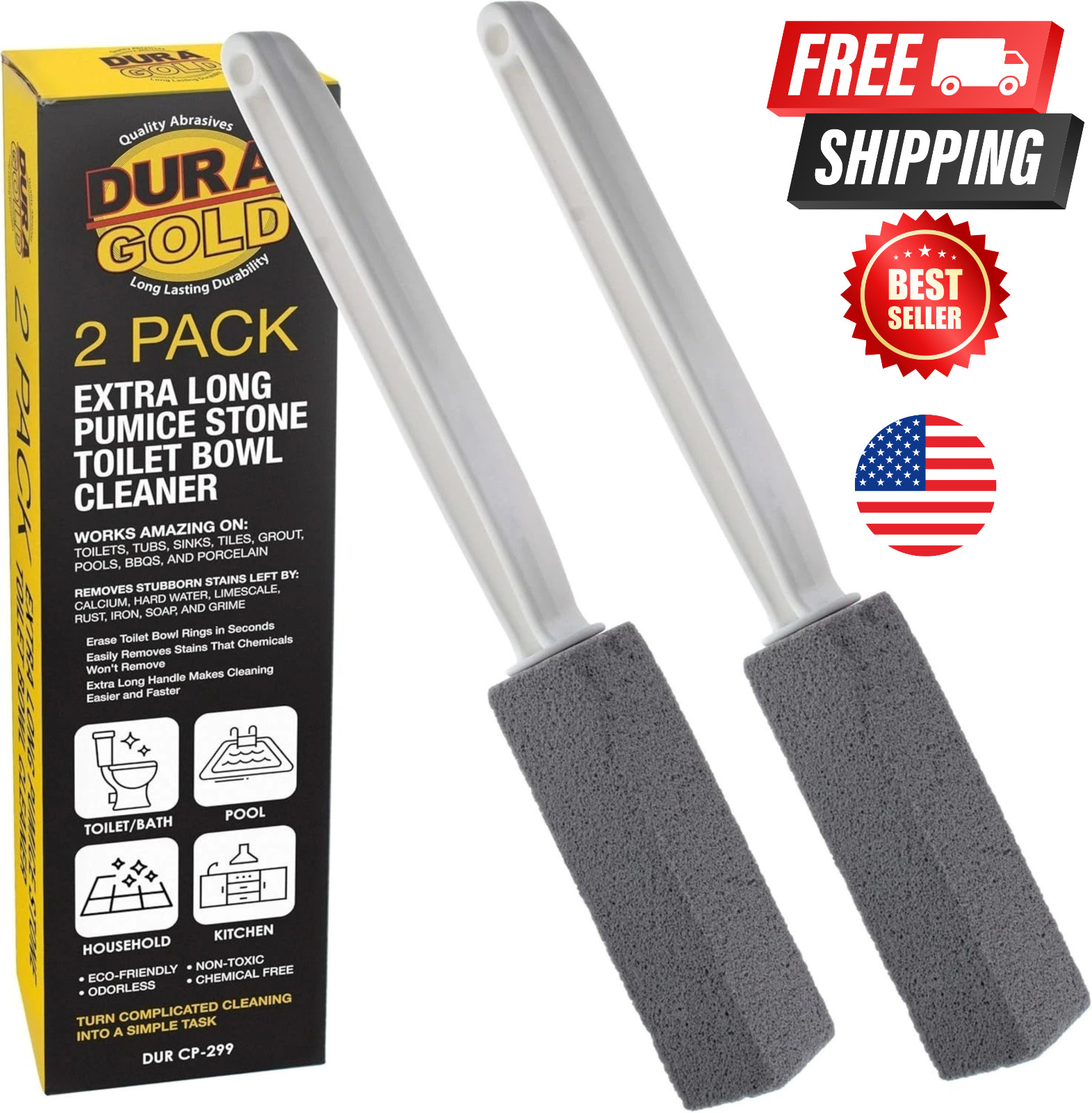 Pumice Stone Toilet Bowl Cleaner, 2 Pack Extra Long Handle , Toliet Stain Remove