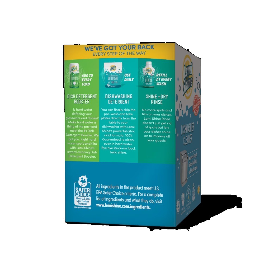 Lemi Shine Dishwasher Cleaner,Lemon Scent, Deodorizes and Removes Build-up, 4 Ct