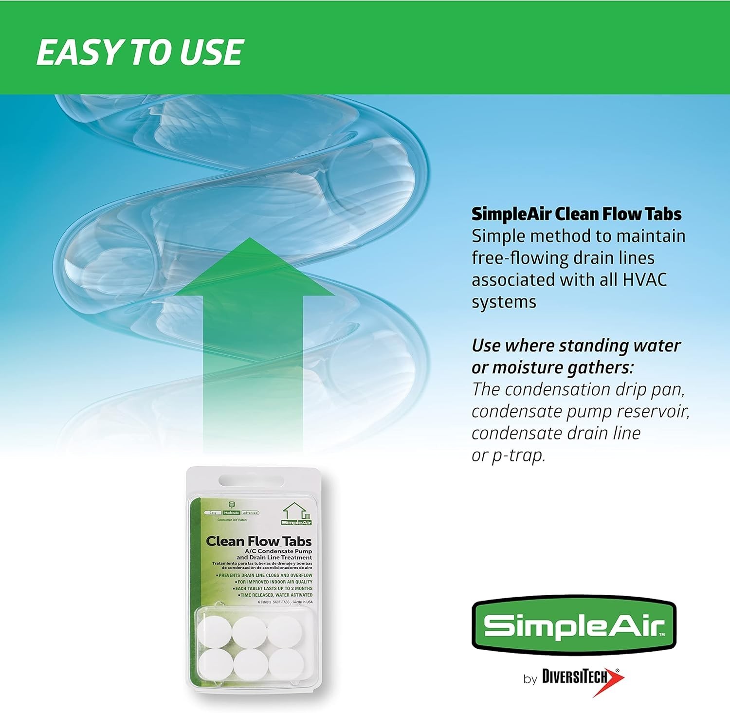 6 Pack SACF Clean Flow Tabs for Effortless HVAC Drain Line Care – Biodegradable