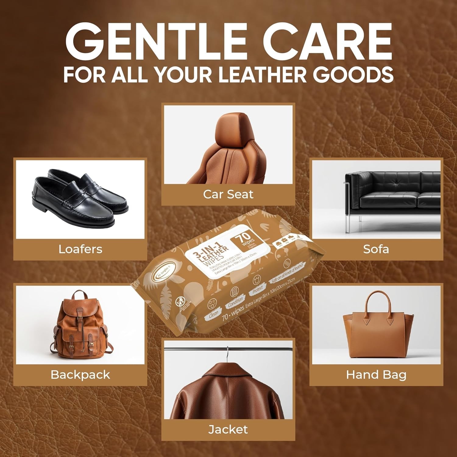 Mildew-Resistant 70 Count Leather Cleaner Wipes – Lint Free, Safe Formula