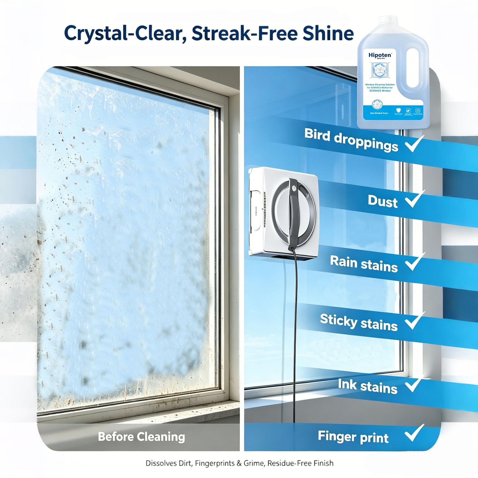 1L Window Cleaning Solution for ECOVACS Winbot W3/W2S/W2 PRO/W1/MINI Series -…