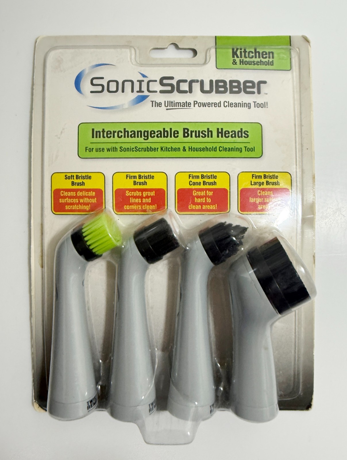 Sonic Scrubber Power Cleaner Kitchen & Household Interchangeable Brush Heads New