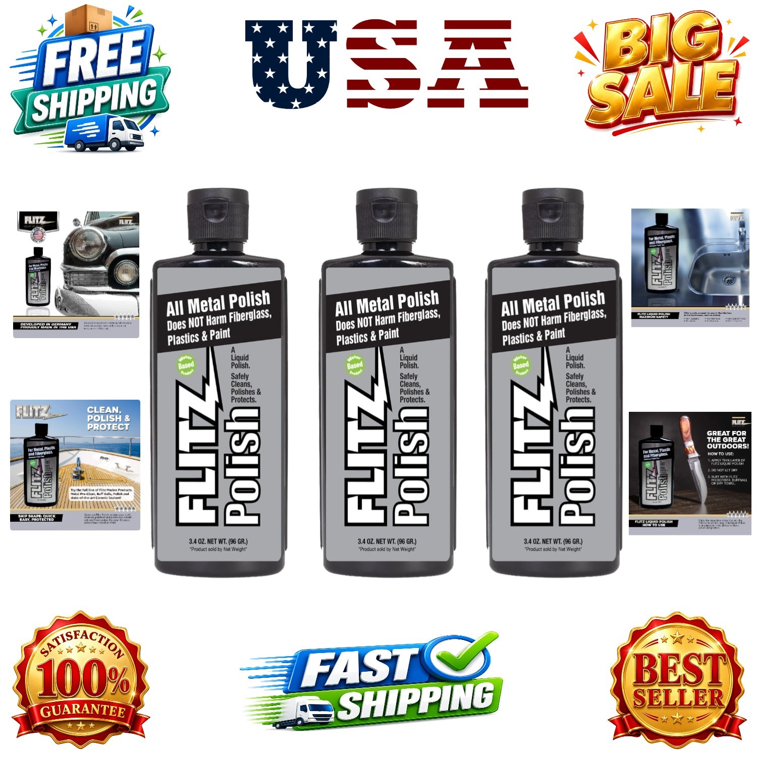 Multi Purpose Metal Polish Liquid – 3.4oz Bottle of -Made Tarnish Remover – F…
