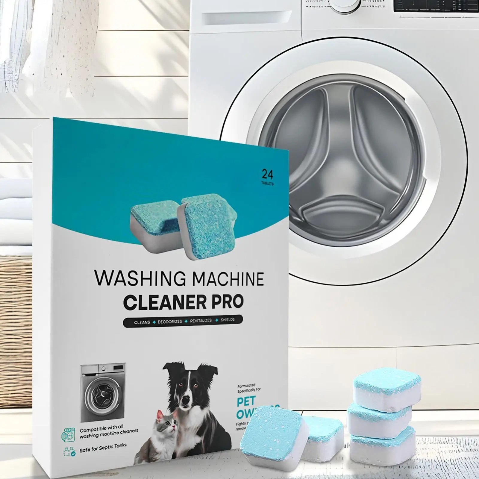 Washing Machine Cleaner Tablets 24 Pack Deep Clean Descaler Deodorizer Washer