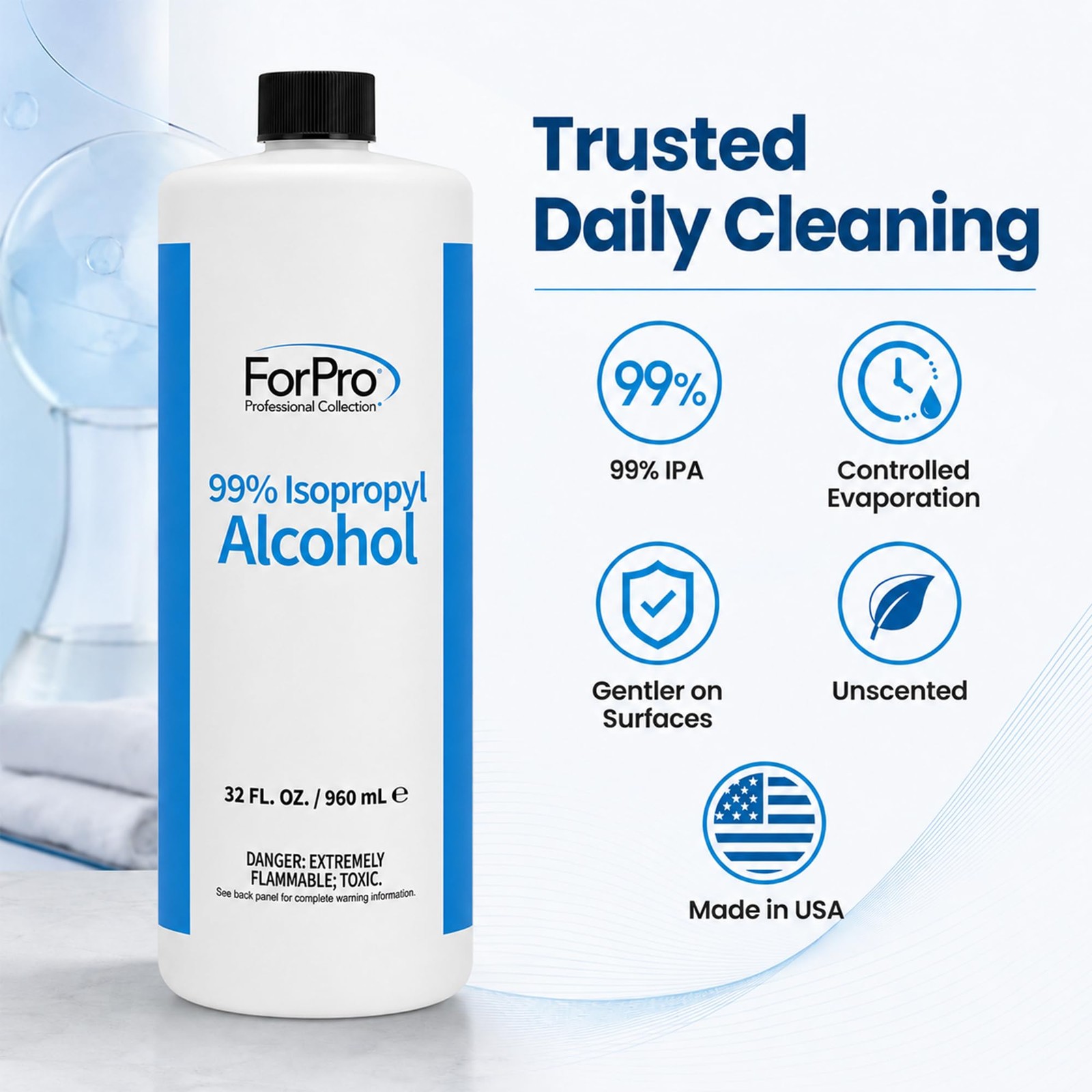 ForPro 99% Isopropyl Alcohol IPA, 32 Fl Oz 960ml – Pure & Unadulterated Conce…