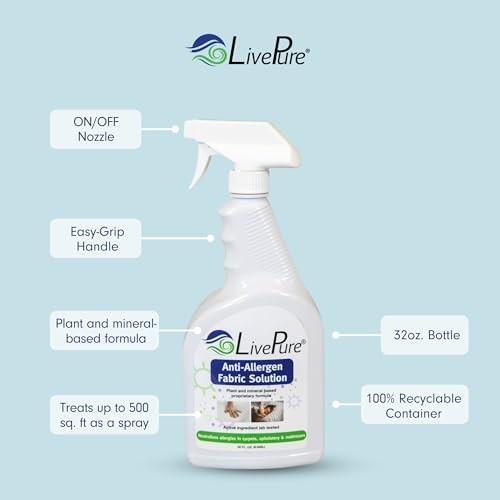 LivePure Anti-Allergen 32 OZ Fabric Spray for Household 32 Fl Oz (Pack of 1)