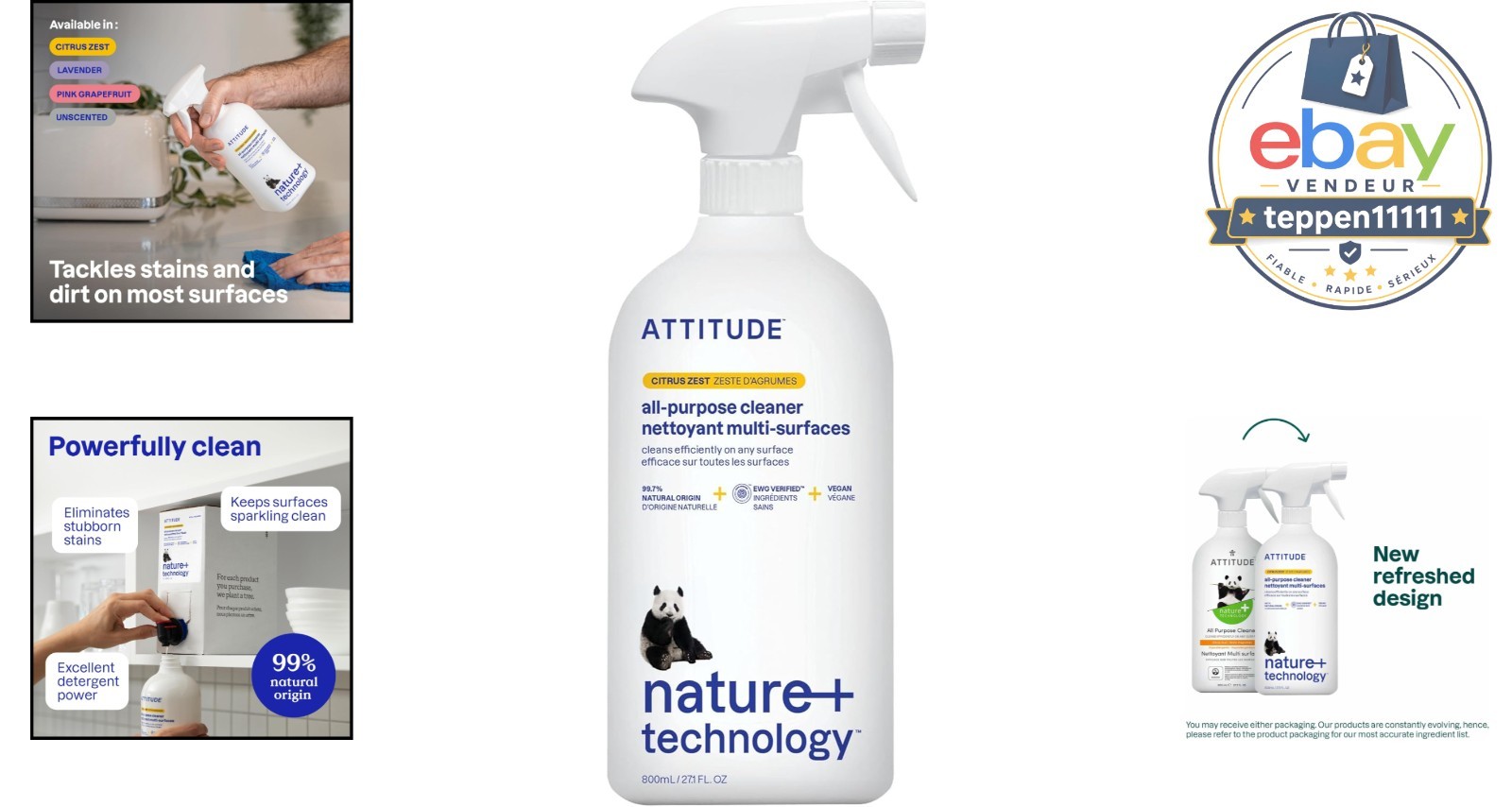All Purpose Cleaner Spray, EWG Verified, , Citrus Zest, 27.1 Fl Oz