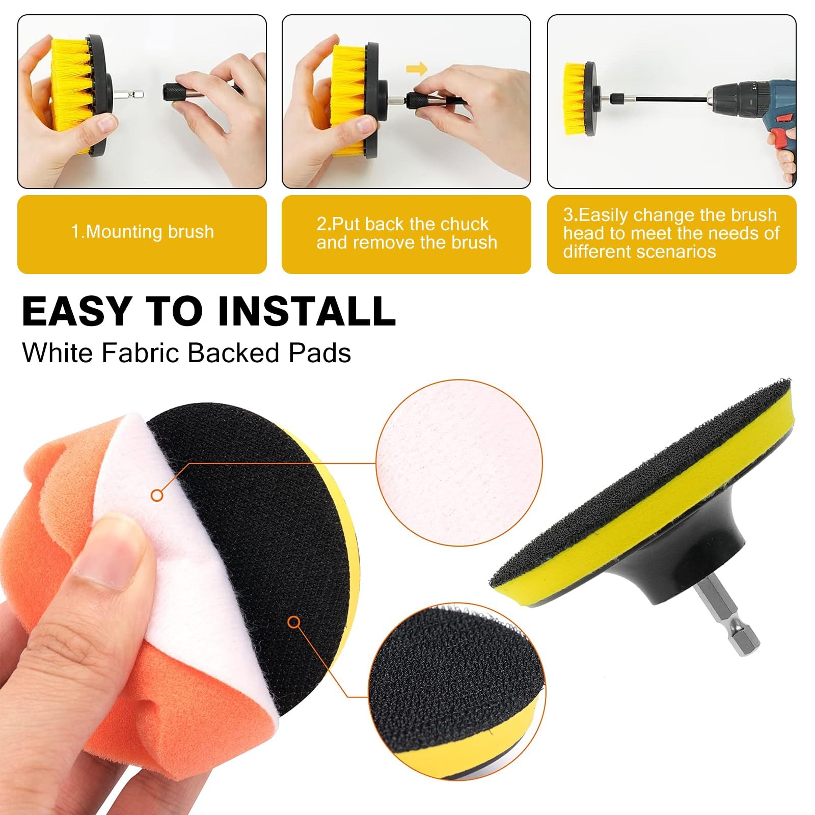 ETOUPA 48 Pcs Drill Brush Attachments Set, Scrub Pads & Sponge & Wire Brush f…