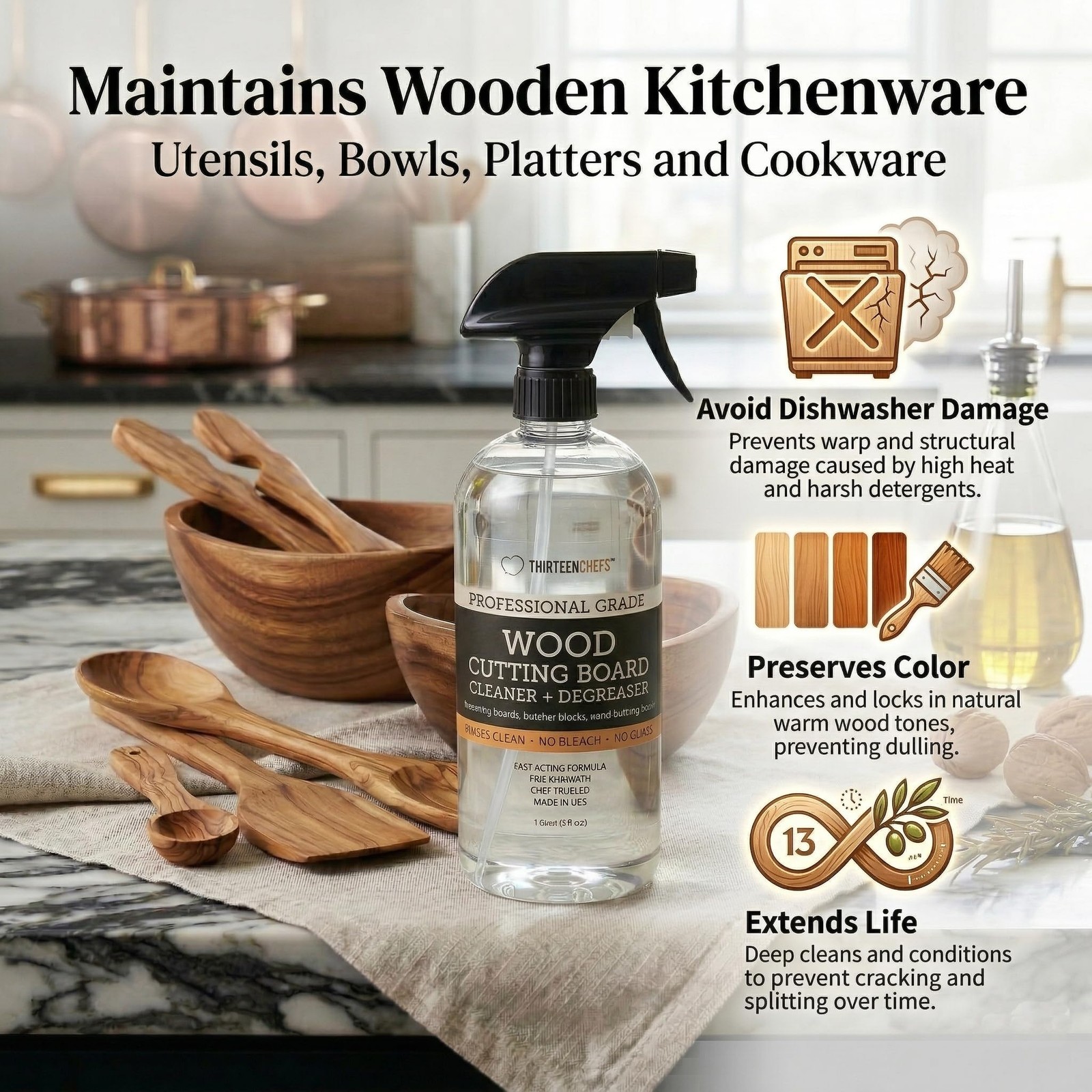 Wood Cutting Board Cleaner – Food Safe Spray for Butcher Blocks and Counterto…