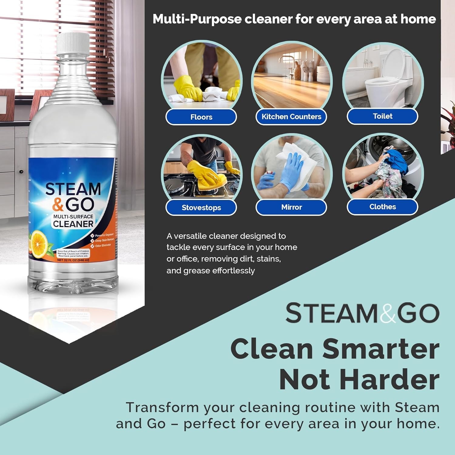 Steam & Go Multi-Surface Cleaner Spray 32oz – Oxy Power & Fresh Orange Scent
