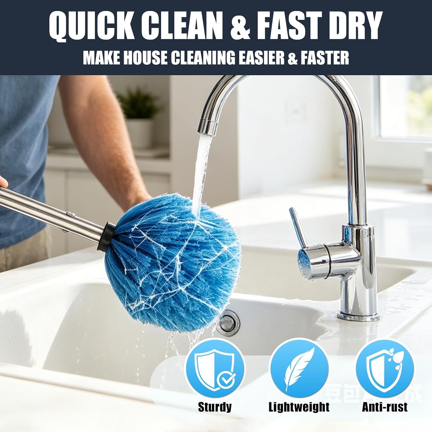 Lightweight Cobweb Duster with Extension Pole – 8FT Long Reach Brush Kit