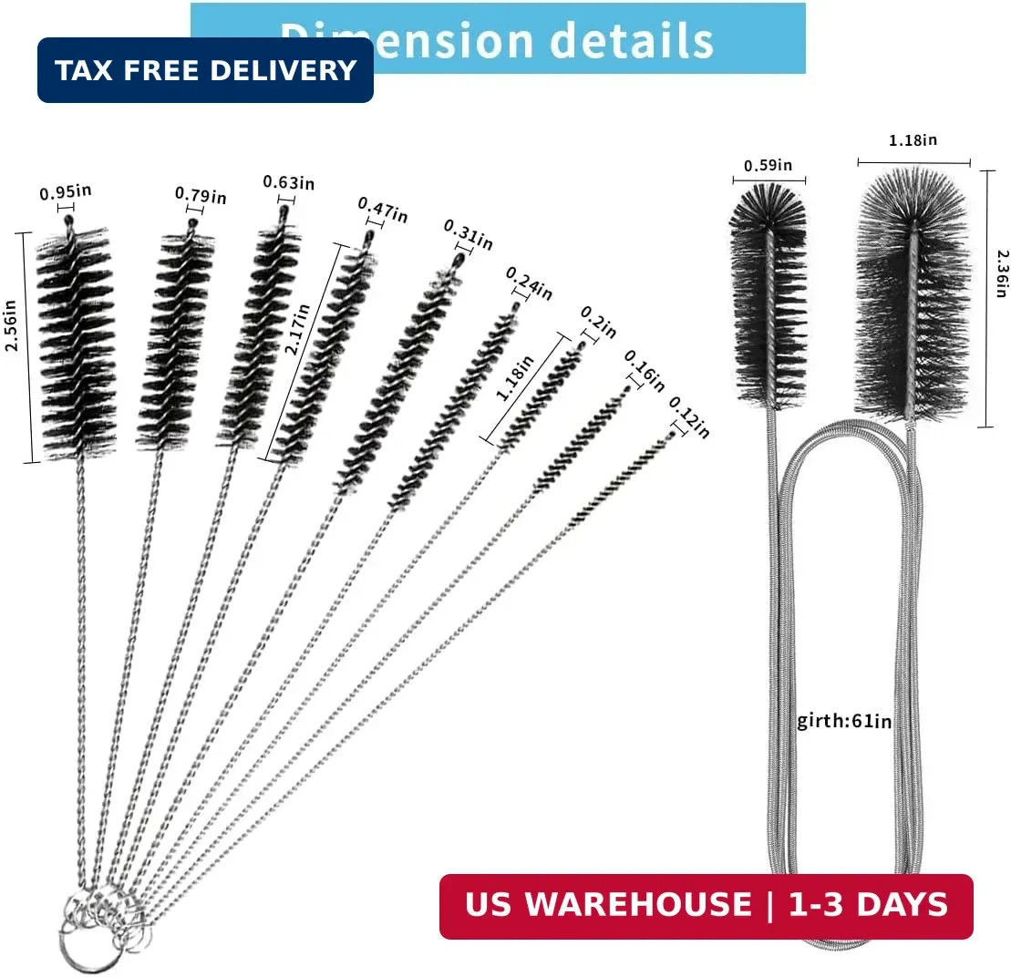 10PCS Flexible Drain Brush Straw Cleaner Brush Set,Pipe Cleaners Brush,61Inch St
