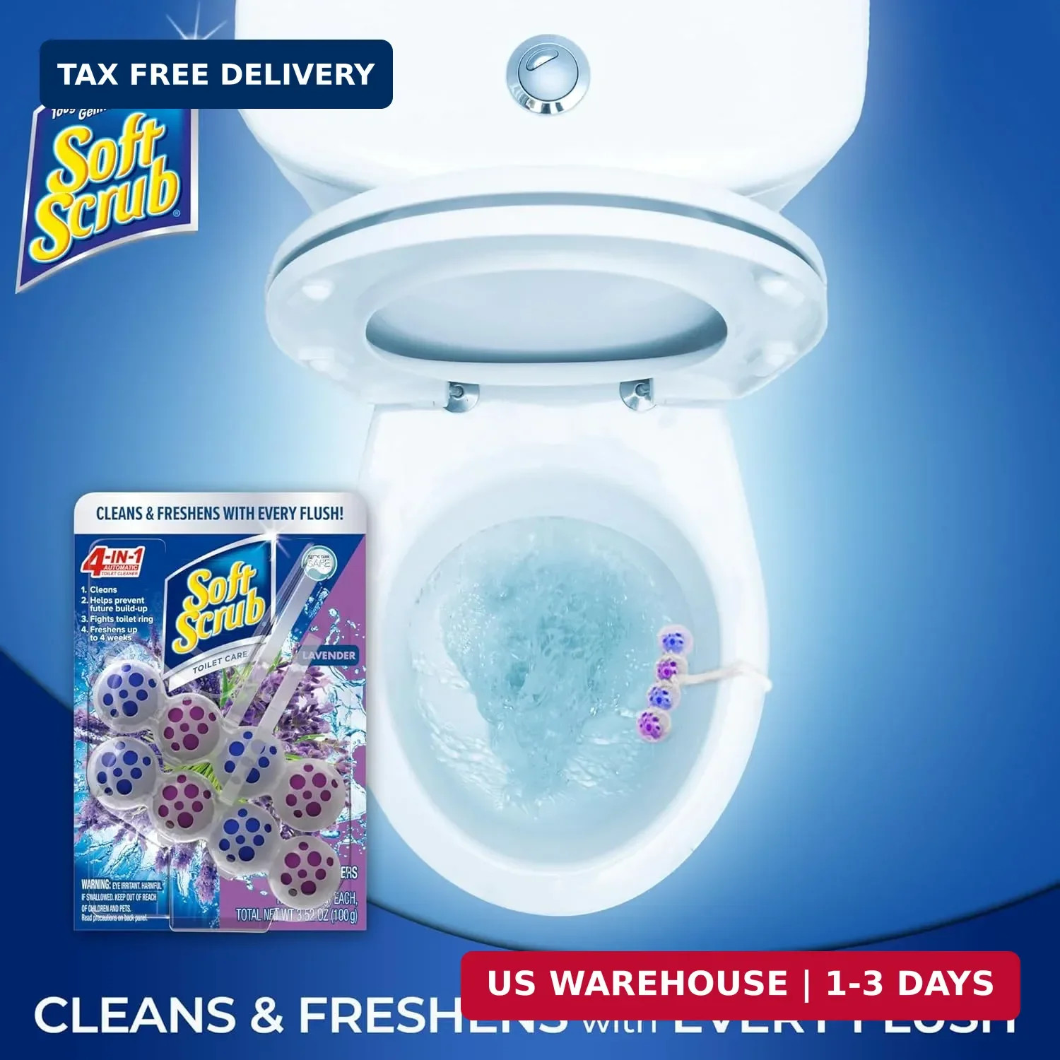 Soft Scrub 4-in-1 Rim Hanger Toilet Bowl Cleaner, Lavender, 2 Count