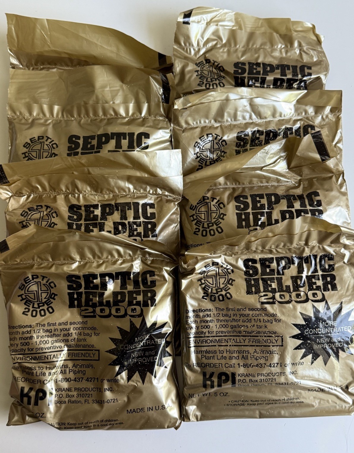 8 Bags KPI Septic Helper 2000 5 Oz. Non Toxic Advanced GRT Grease Removal