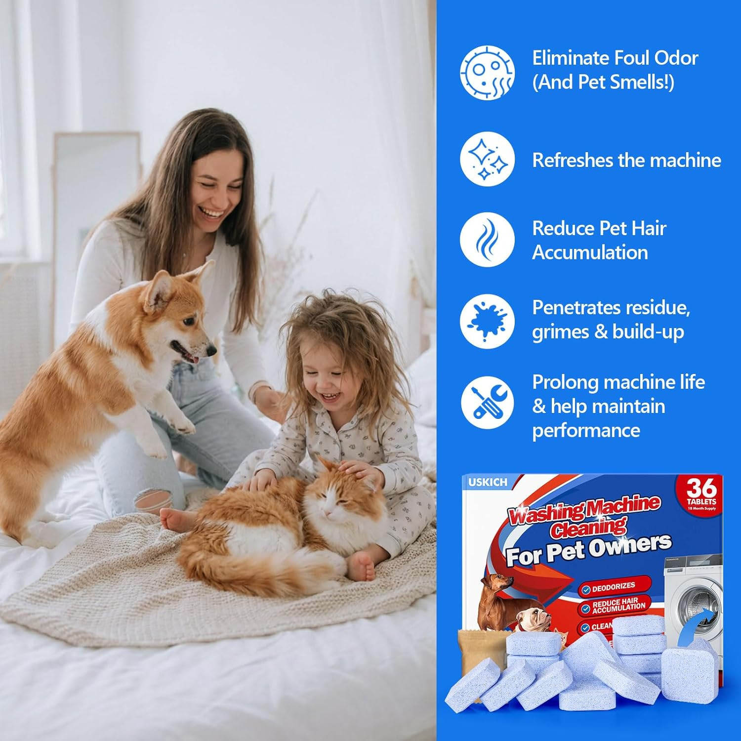 36 Pack Washing Machine Cleaner Tablets for Pet Owners Pro, Deep Cleaning Pet Ha