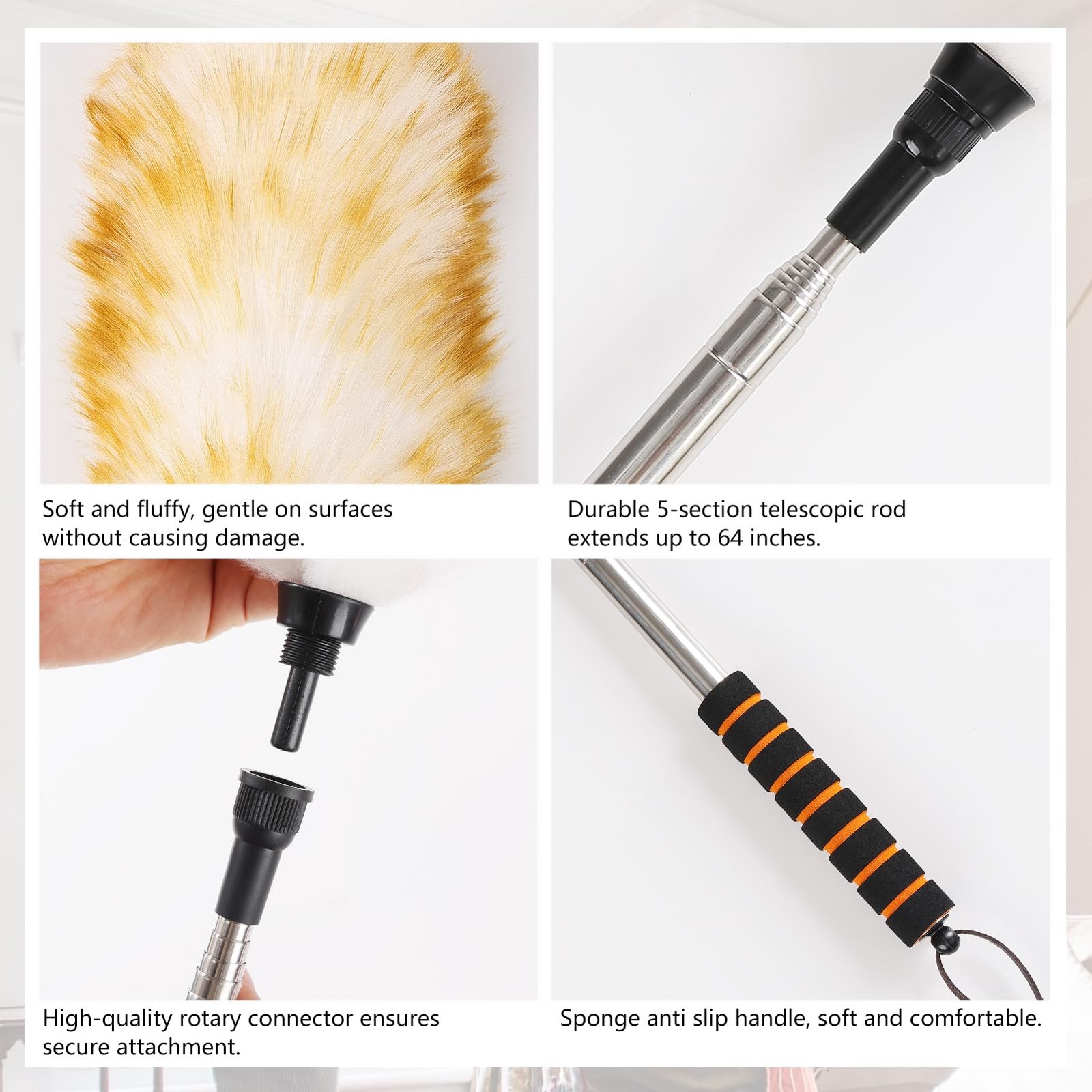Lambswool Extendable Cleaning Duster 26-64 Inch, Anti-Static Wall Duster Clea…