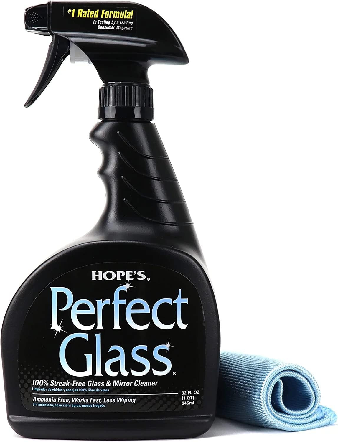 HOPE’S Perfect Glass Cleaner Spray, Streak-Free, Ammonia-Free Window, Mirror, Sc