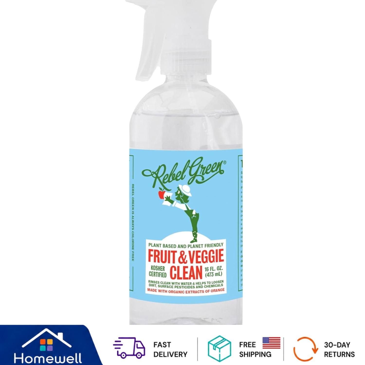 No Rinse Veggie & Fruit Cleaner – Safe, Natural Wash with Fresh Scent – 16 FL OZ
