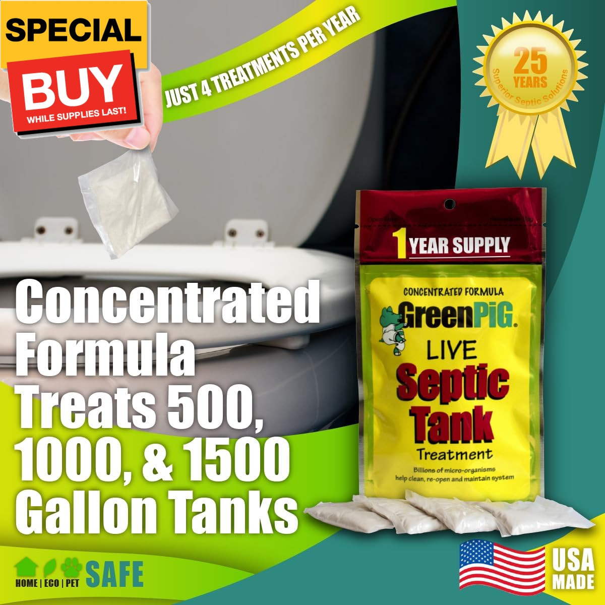 Septic Tank Treatment Packets, Septic Safe Clog Remover, Prevents Expensive Sept
