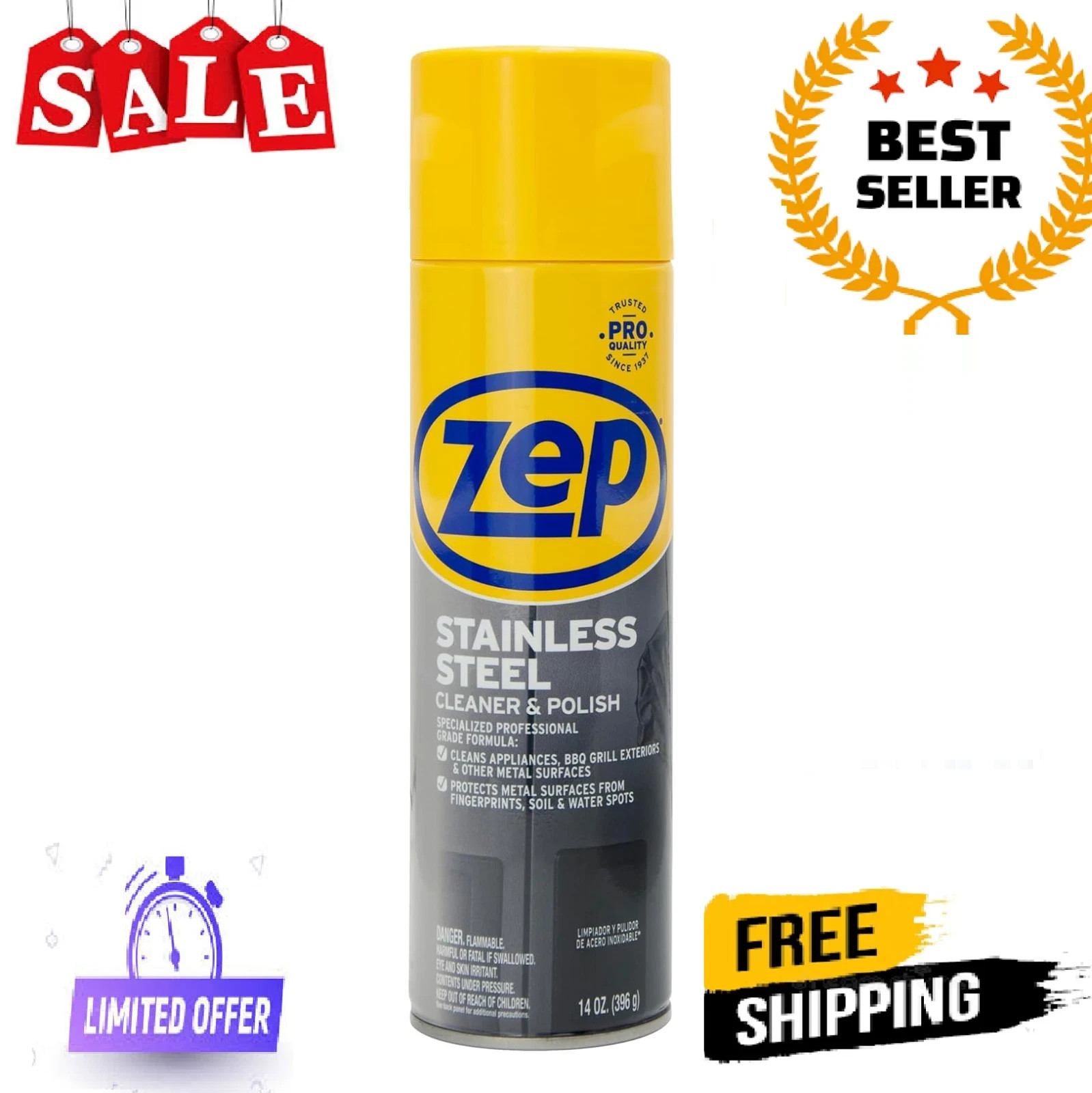 Zep Stainless Steel Cleaner and Polish 14 Ounces – ZUSSTL14 – Protects Metal Sur
