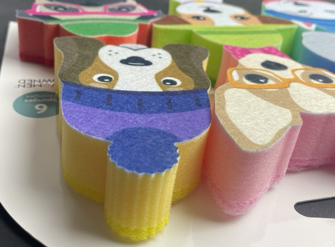 Kitchen Sponges 6 PACK DOG THEME Reusable Sponge Cute Funny Dogs NEW
