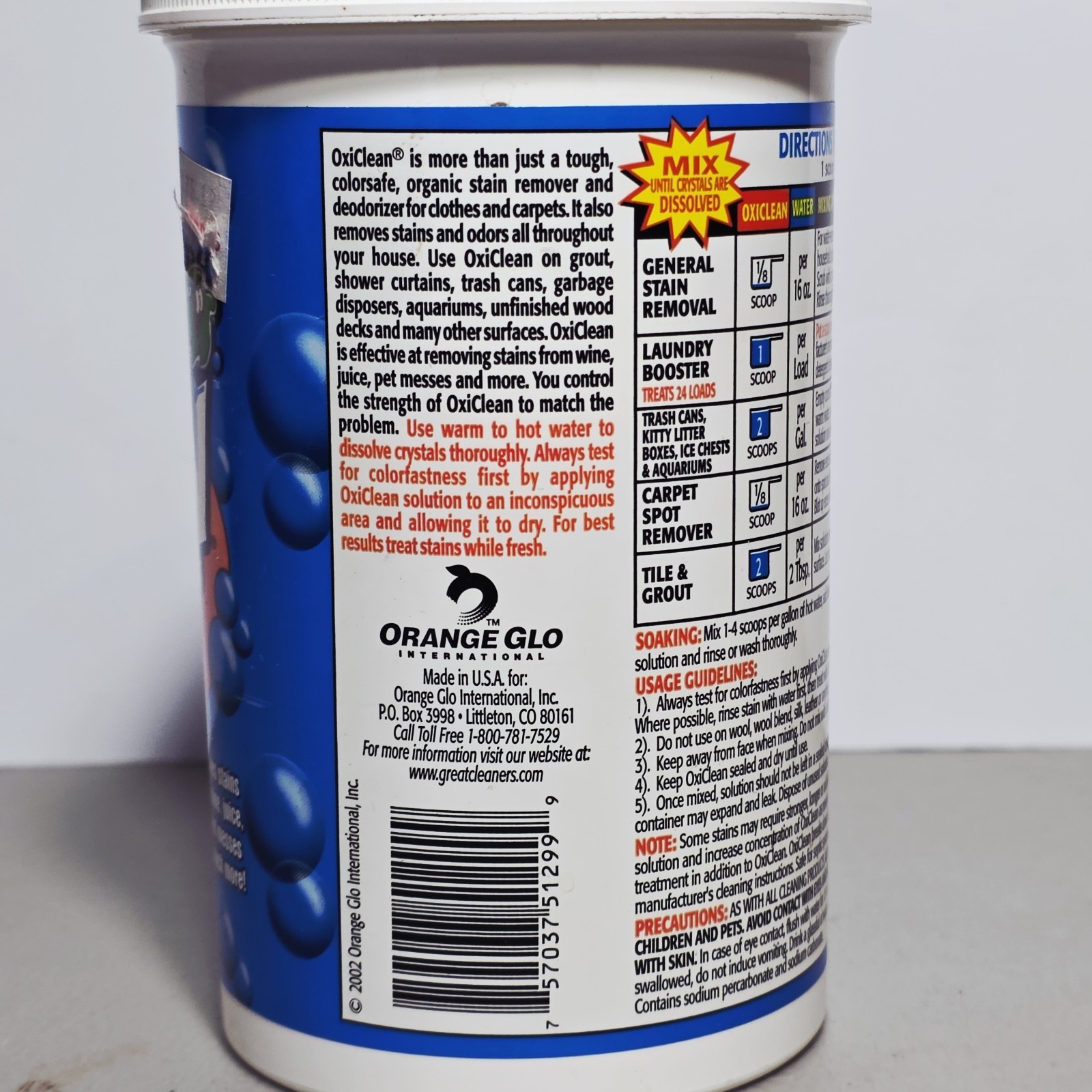 NOS OxiClean Stain Remover Powder 1.5 Lb Cleaning Laundry 2002 Orange Glo