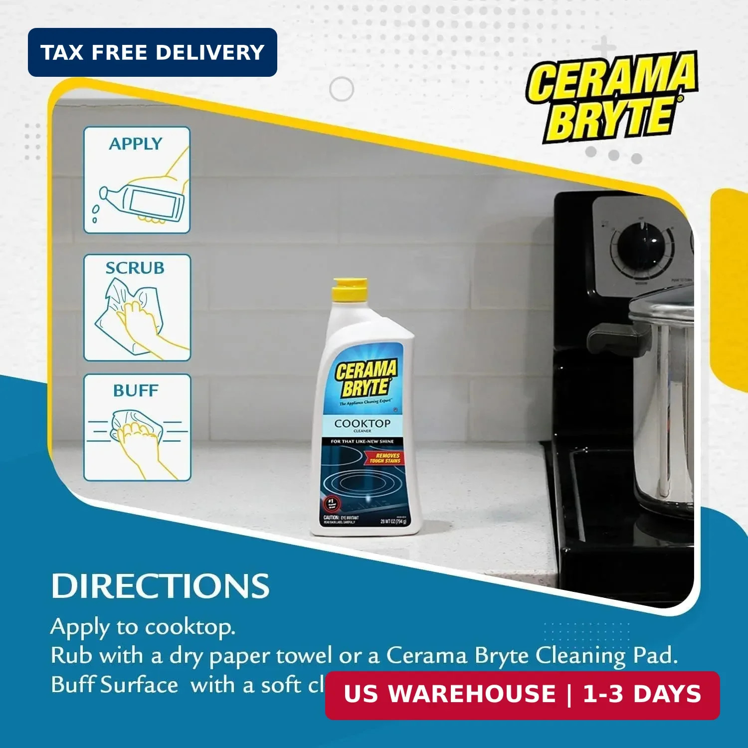 Cerama Bryte Cooktop Cleaner for Glass-Ceramic Surfaces, 18 oz, 2 Pack