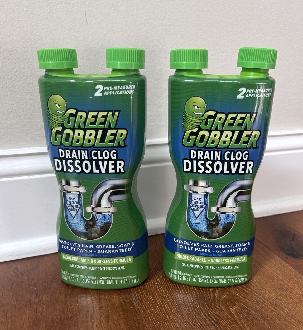 Green Gobbler Liquid Drain Clog Remover & Cleaner Septic 4 Uses- 2 pk of 2