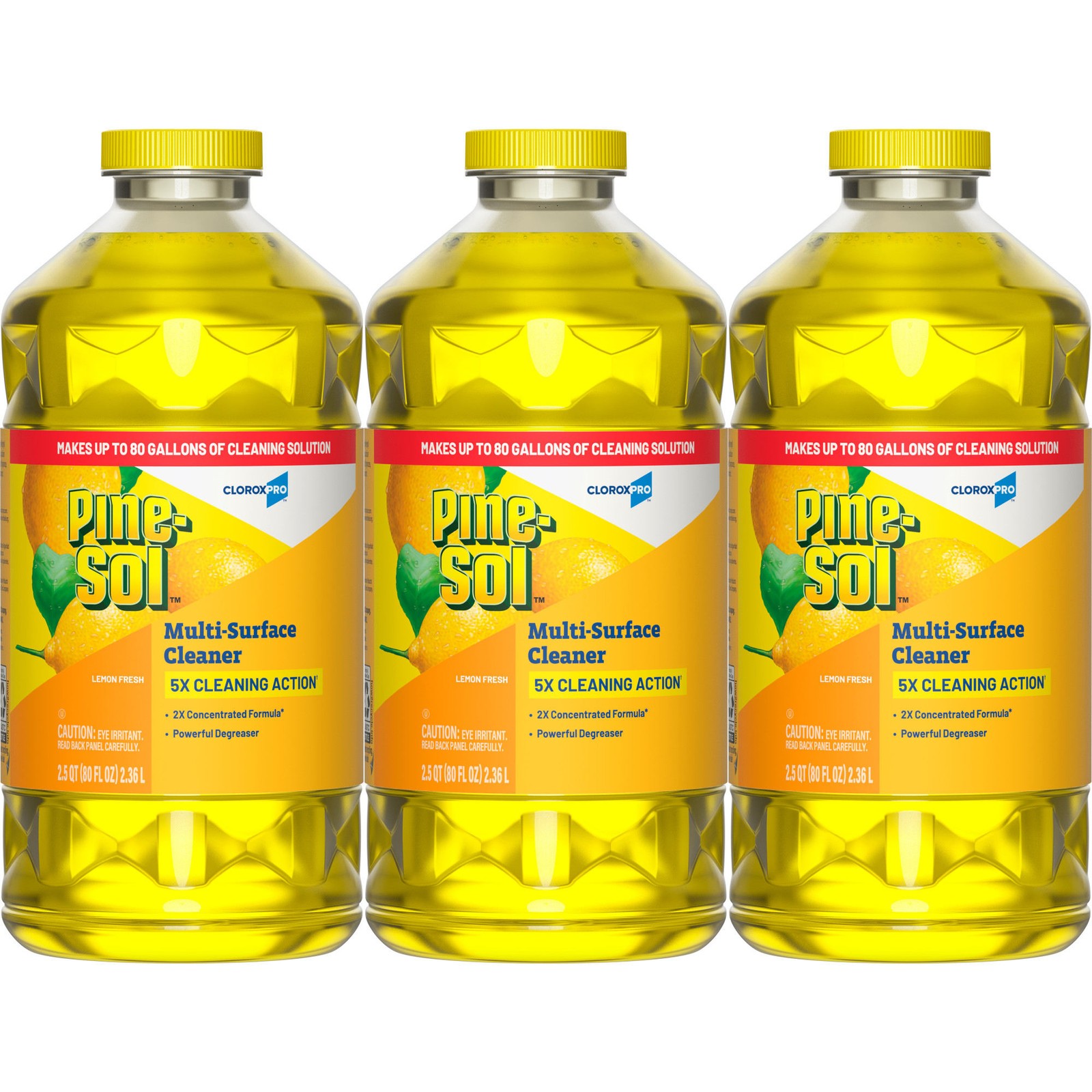 Clorox Pro Pine-Sol Multi-Surface Cleaner, Lemon Fresh, 80 Oz, Pack Of 3 Bottles