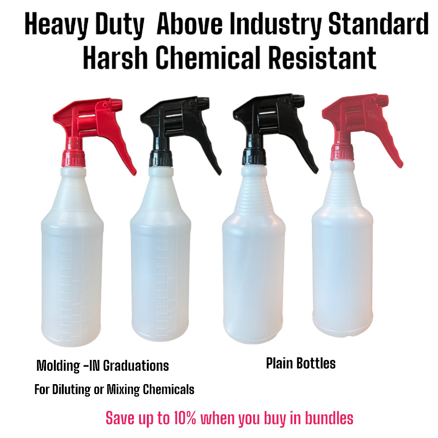 Empty Trigger Spray Bottles 32 OZ Chemical Resistant Heavy Duty Commercial Red