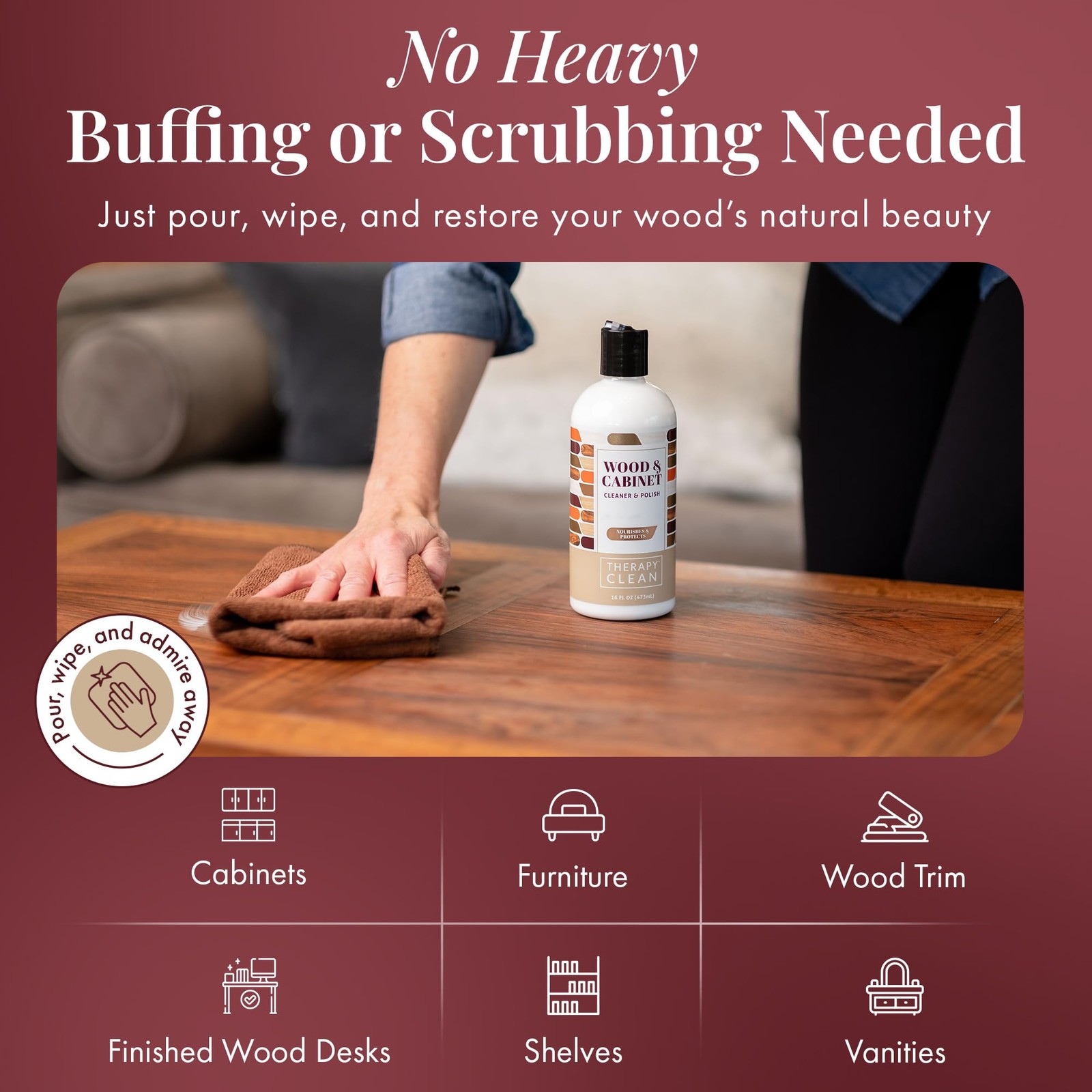 Therapy Wood Cleaner and Furniture Polish 16 oz. 2 Pack Wood Cabinet and Tab…
